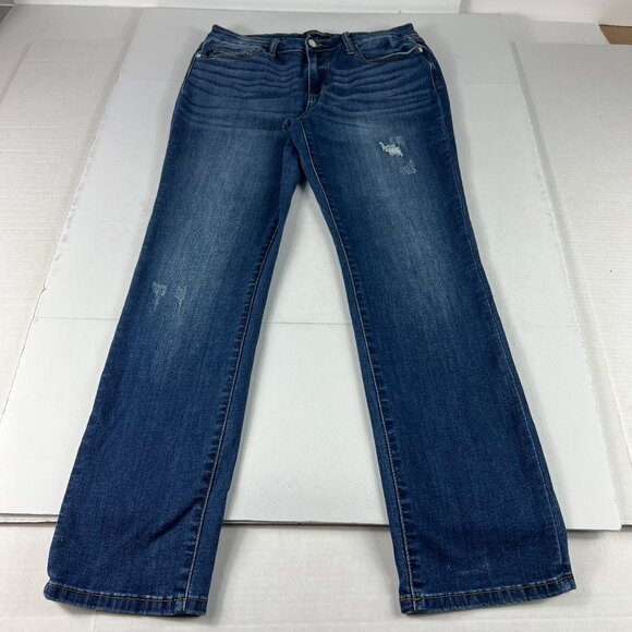 Judy Blue Jeans Women's 32x29* Straight Mid Rise Blue Distressed Denim Tag 32 - Picture 1 of 16